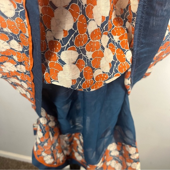 Susana Monaco Silk Cotton halter dress  orange navy white floral Hawaiian size 8 - Picture 4 of 7